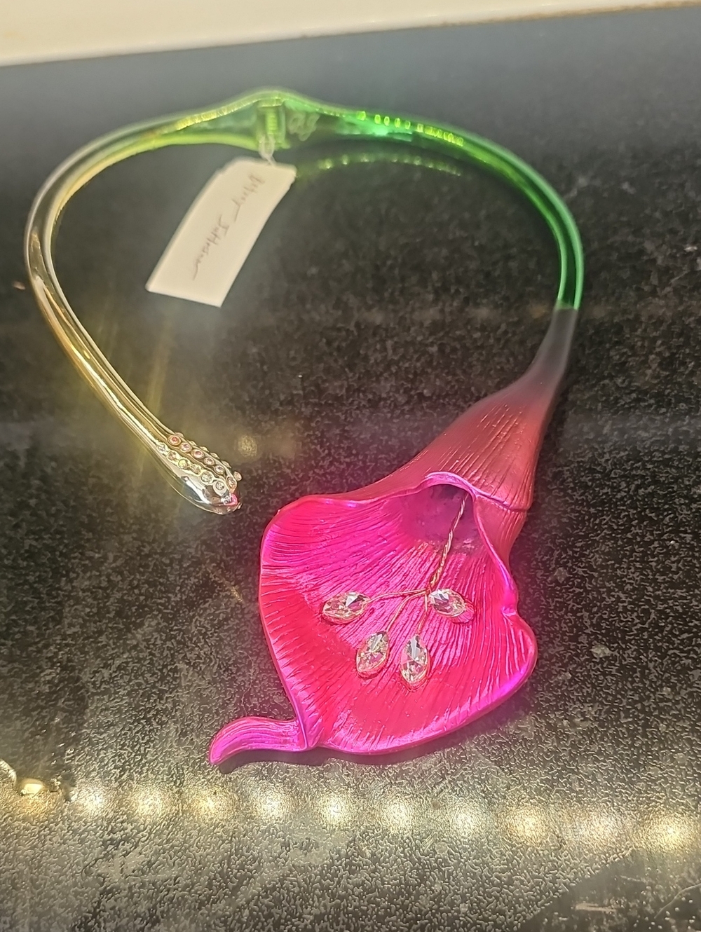 Betsey Johnson Pink Green Calla Lily Statement Necklace And Bracelet  Rare Color